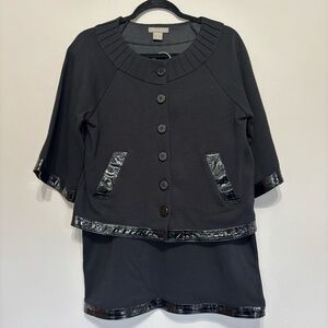 Kenar Womens Suit Jacket sz 8
Black 3/4 Sleeve  Faux Leather Trim Skirt Size 6